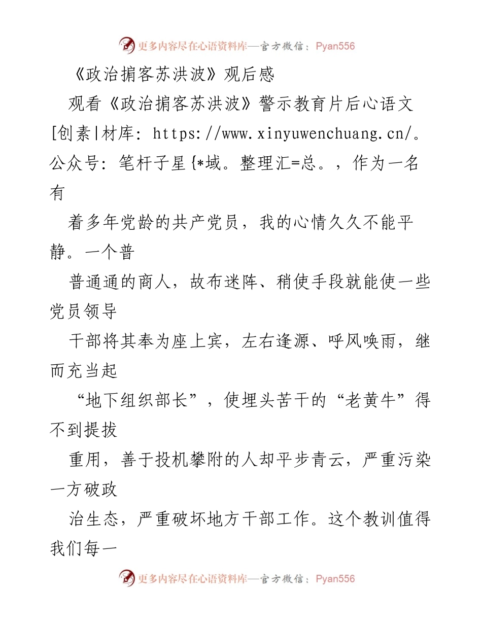 [发言] 观看警示教育片《政治掮客苏洪波》后 - 反思党员干部的理想信念与规矩意识.docx_第1页