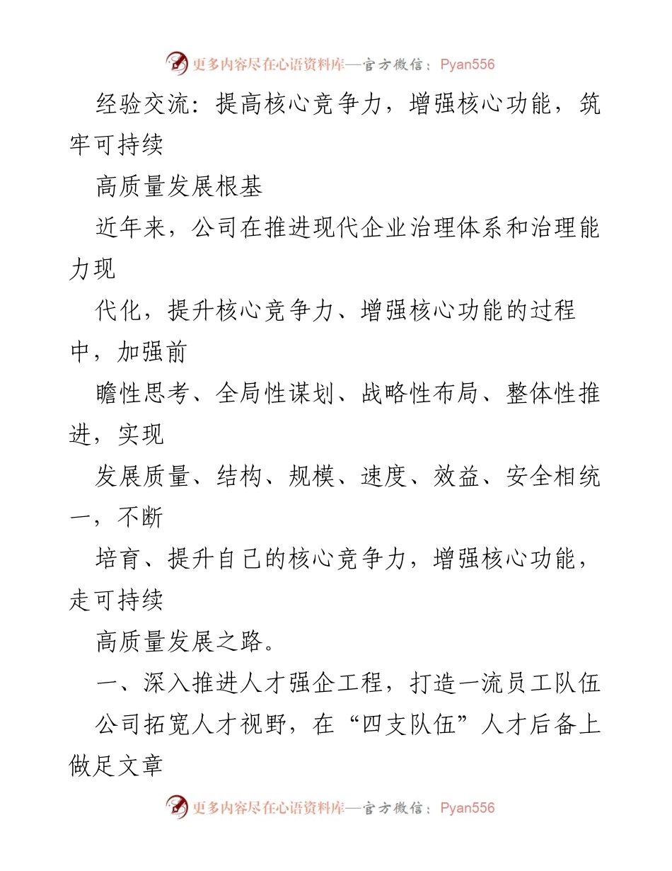 [发言] 经验交流会 - 提升核心竞争力与可持续发展路径探讨.docx_第1页