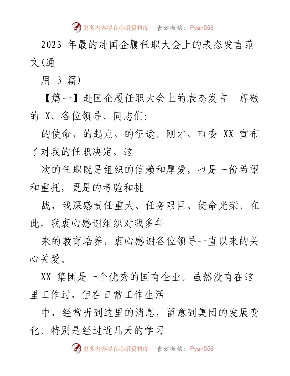[发言] 赴国企履任职大会 - 赴国企履职的表态与承诺_1.docx_第1页