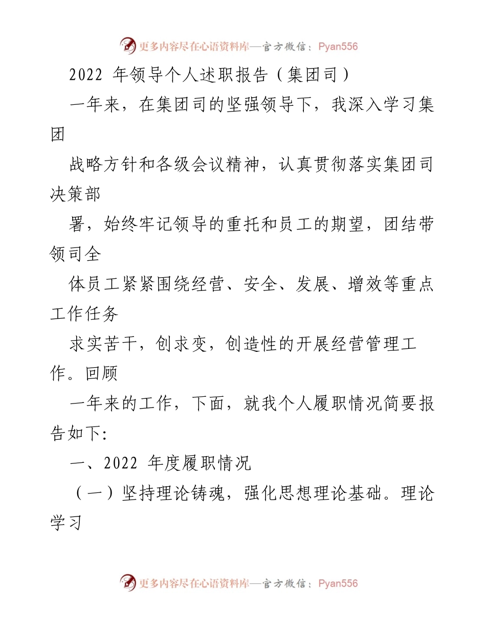 [发言] 述职会议 - 2022年度领导个人述职报告总结_1.docx_第1页