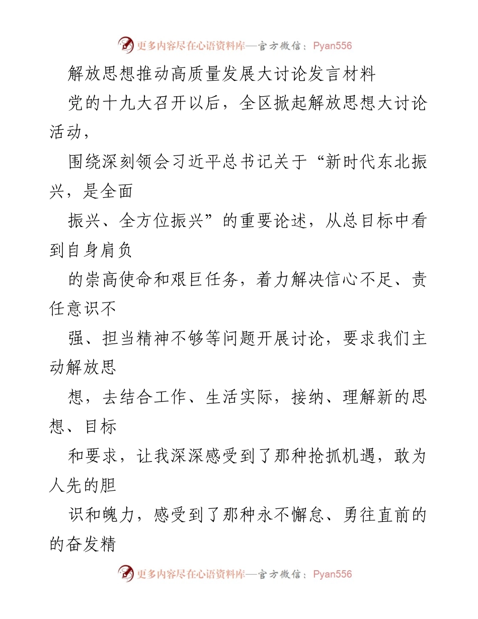 [发言] 解放思想推动高质量发展大讨论 - 深化责任担当，推动全面振兴.docx_第1页