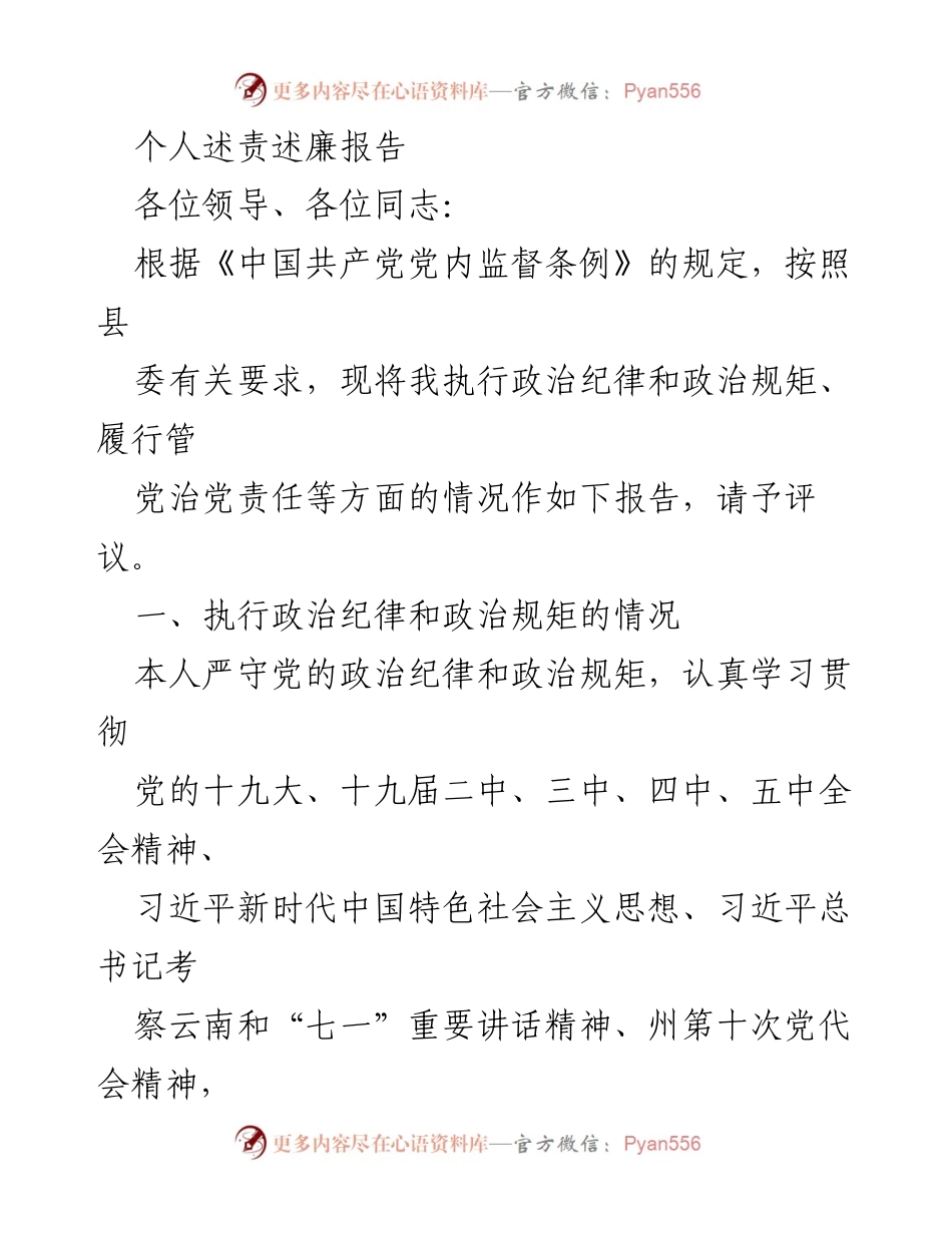 [发言] 述责述廉会议 - 个人述责述廉报告.docx_第1页