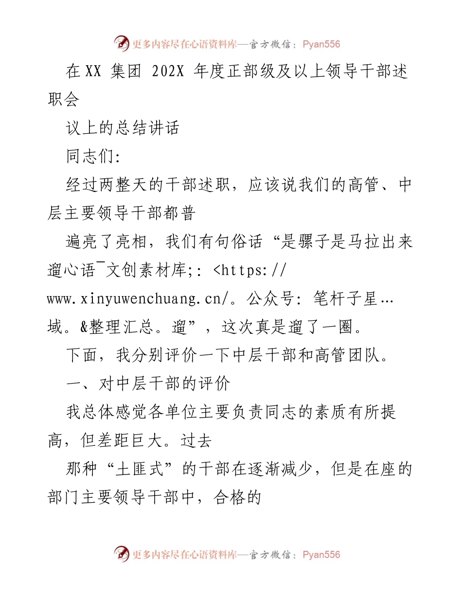 [发言] 述职会议 - 202X年度领导干部述职会总结讲话.docx_第1页