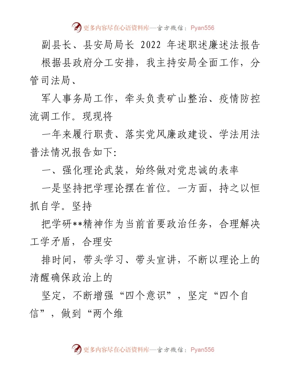 [发言] 述职会议 - 副县长年度述职述廉述法报告.docx_第1页