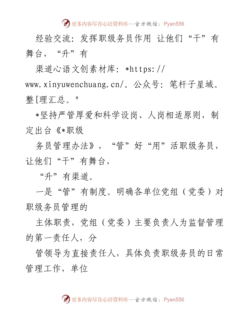 [发言] 经验交流会 - 发挥职级务员作用，提升工作积极性与晋升渠道.docx_第1页