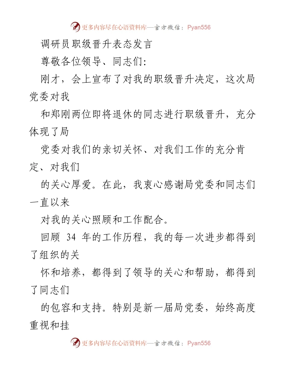 [发言] 职级晋升仪式 - 感谢与承诺：职级晋升表态发言.docx_第1页