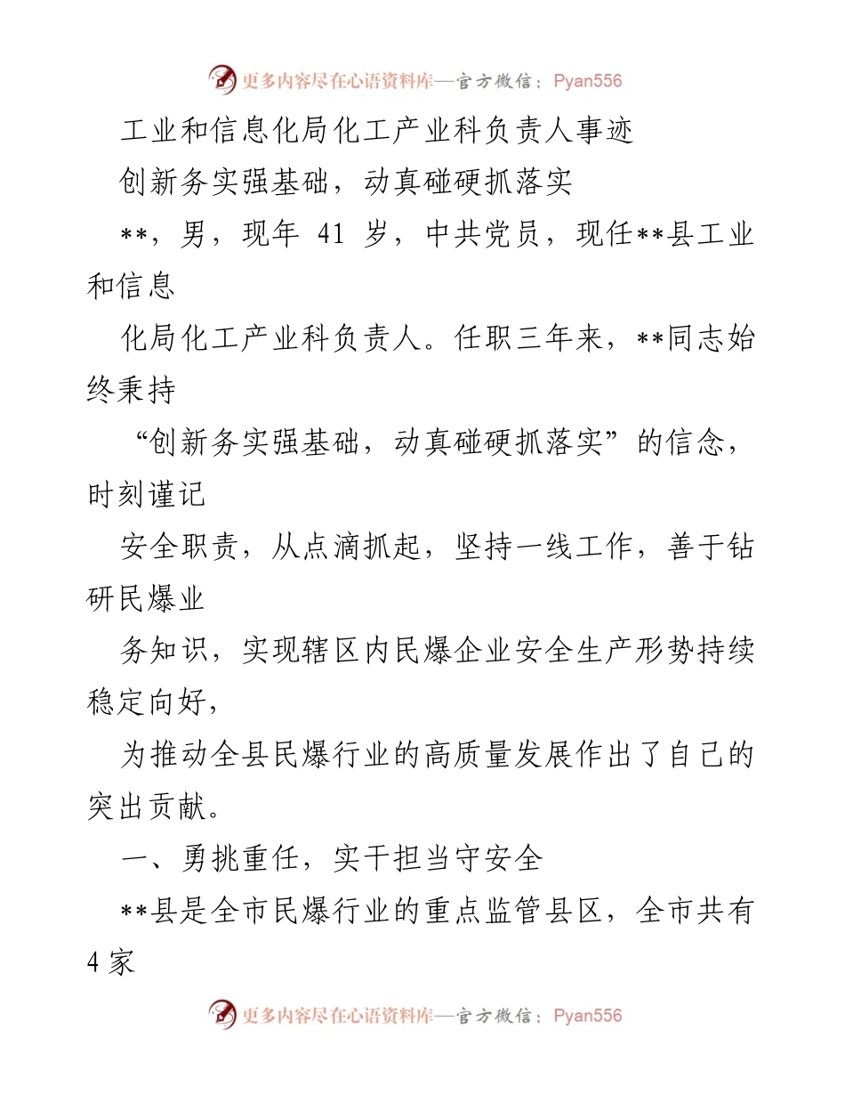 [发言] 表彰大会 - 勇挑重任，实干担当，推动民爆行业安全发展.docx_第1页