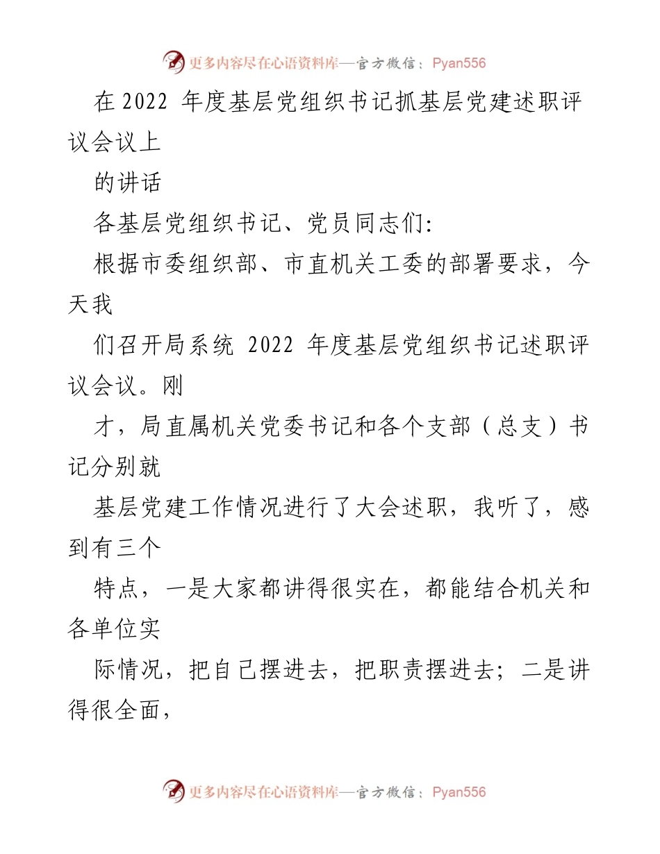 [发言] 述职评议会议 - 2022年度基层党组织书记党建工作述职总结.docx_第1页