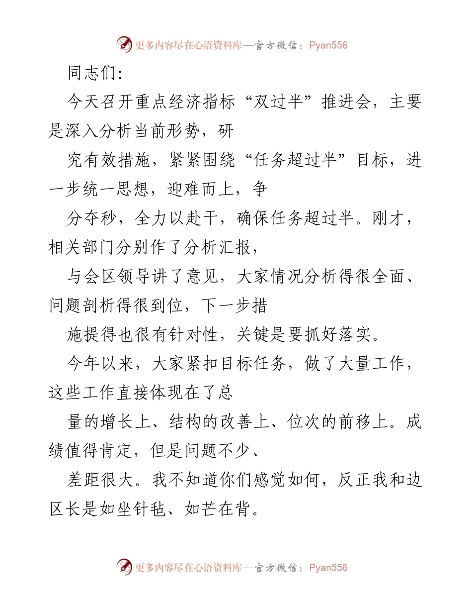 [发言] 重点经济指标“双过半”推进会 - 确保经济指标超半目标的紧迫性与责任担当.docx_第1页