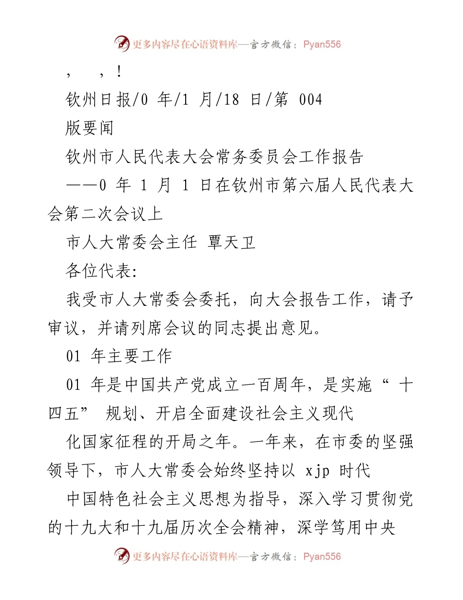 [发言] 钦州市人民代表大会常务委员会工作报告.docx_第1页