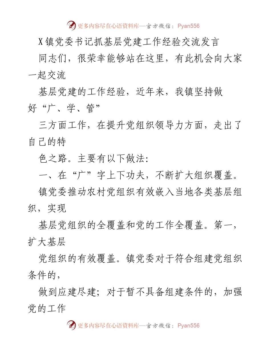 [发言] 经验交流会 - 基层党建工作经验分享.docx_第1页