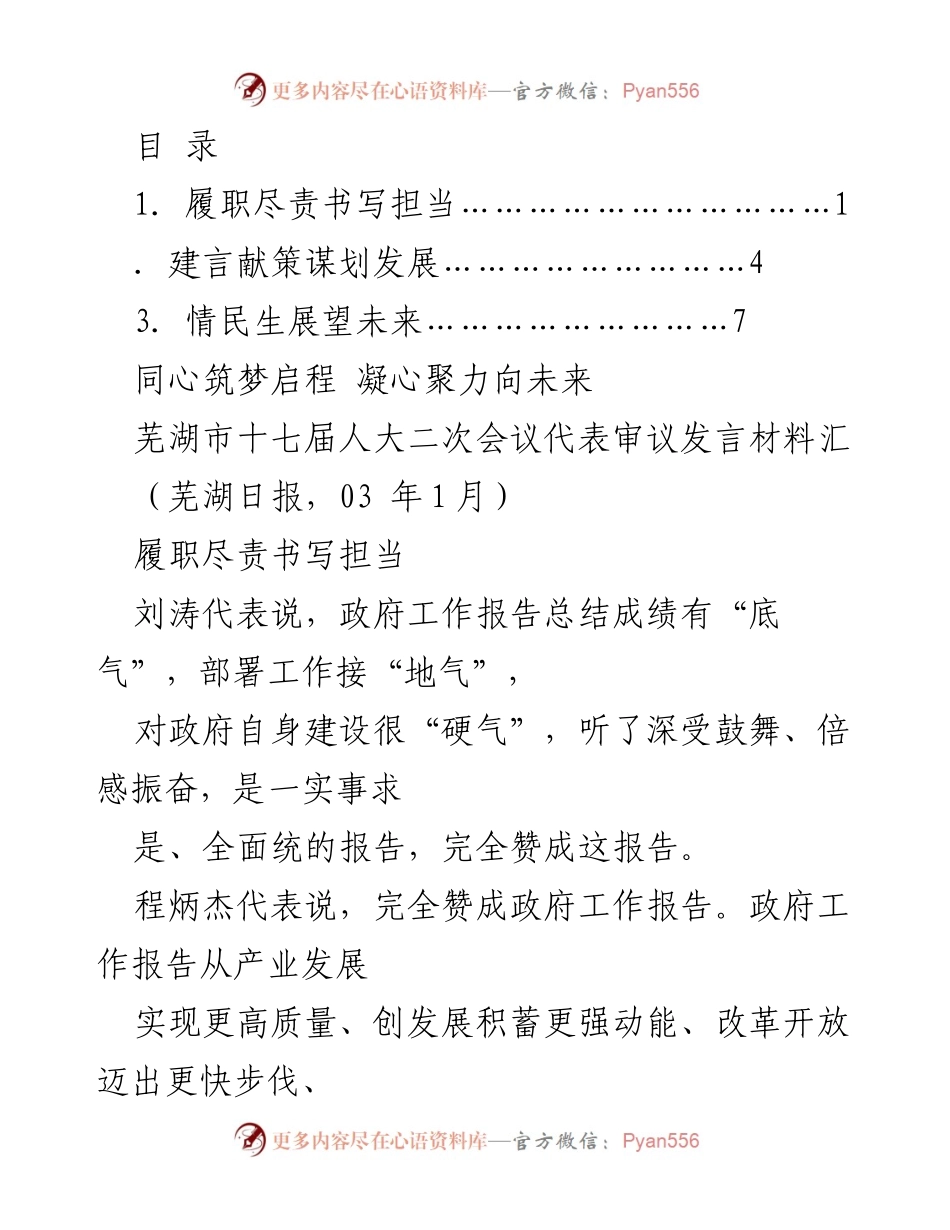 [发言] 芜湖市人大代表审议政府工作报告发言材料.docx_第1页