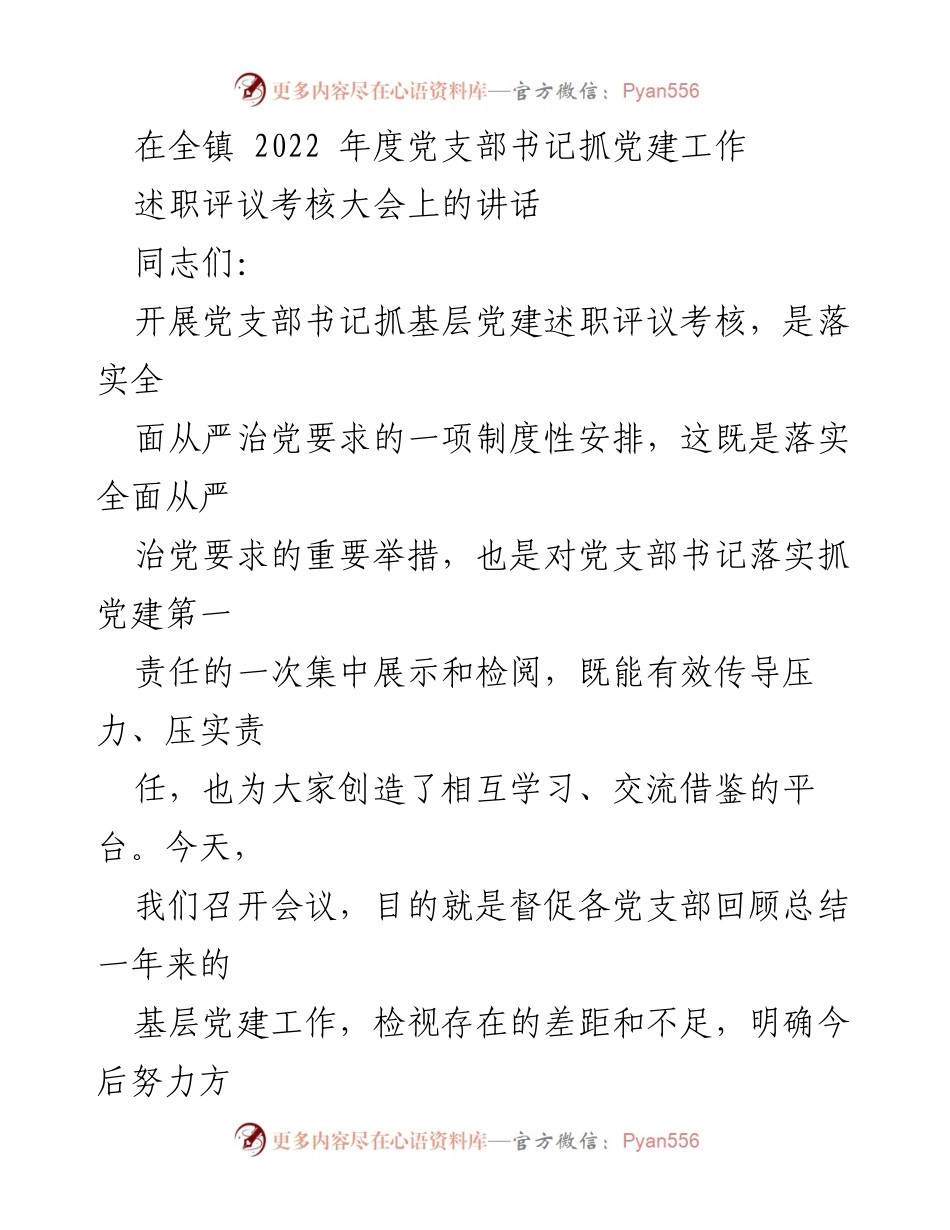 [发言] 述职评议考核大会 - 2022年度党支部书记抓党建工作述职总结与展望.docx_第1页