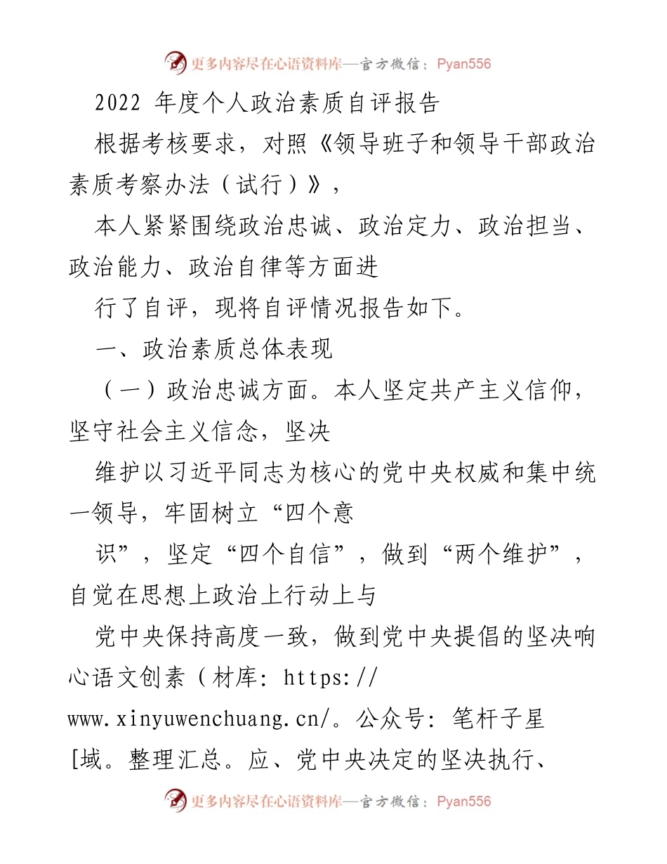[发言] 自我评估 - 2022年度个人政治素质自评报告_1.docx_第1页