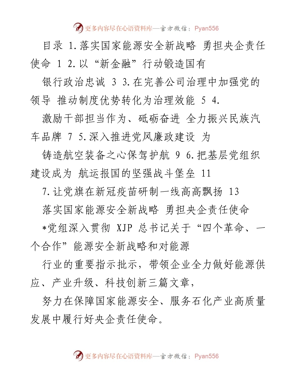 [发言] 能源安全战略会议 - 落实国家能源安全新战略 勇担央企责任使命.docx_第1页