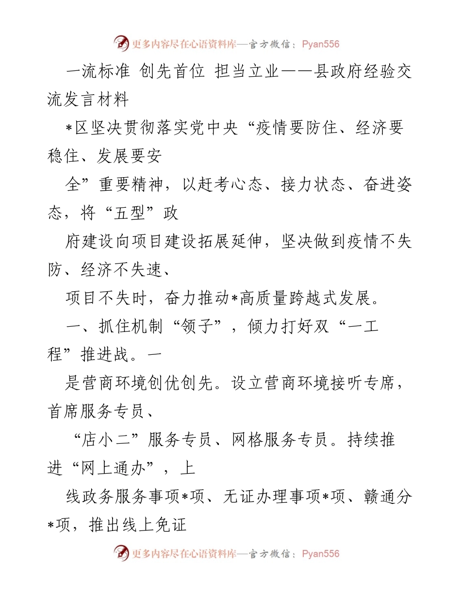 [发言] 经验交流 - 一流标准与担当：推动高质量发展的经验分享.docx_第1页