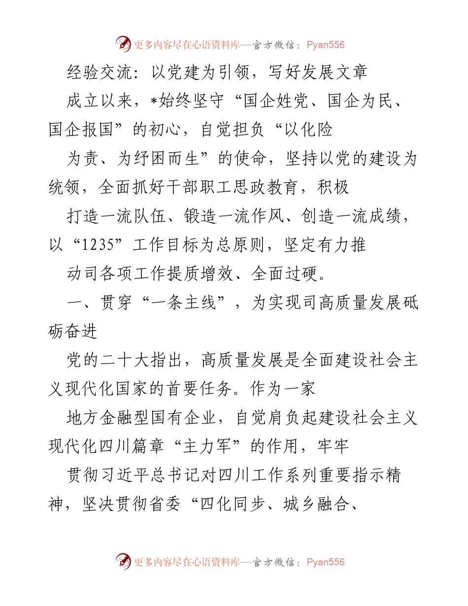 [发言] 经验交流会 - 以党建引领推动高质量发展.docx_第1页