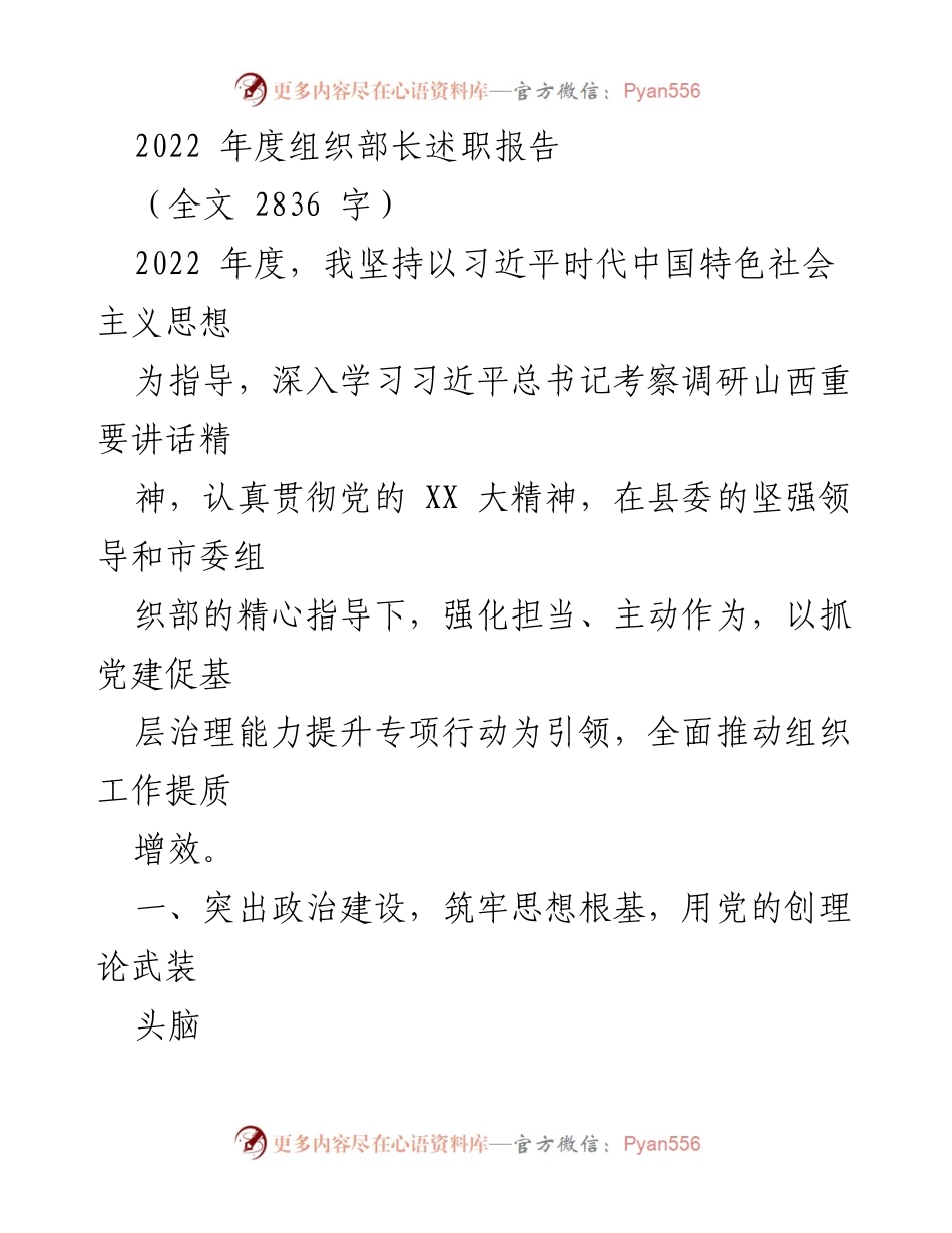 [发言] 述职会议 - 2022年度组织部长述职报告总结_1.docx_第1页