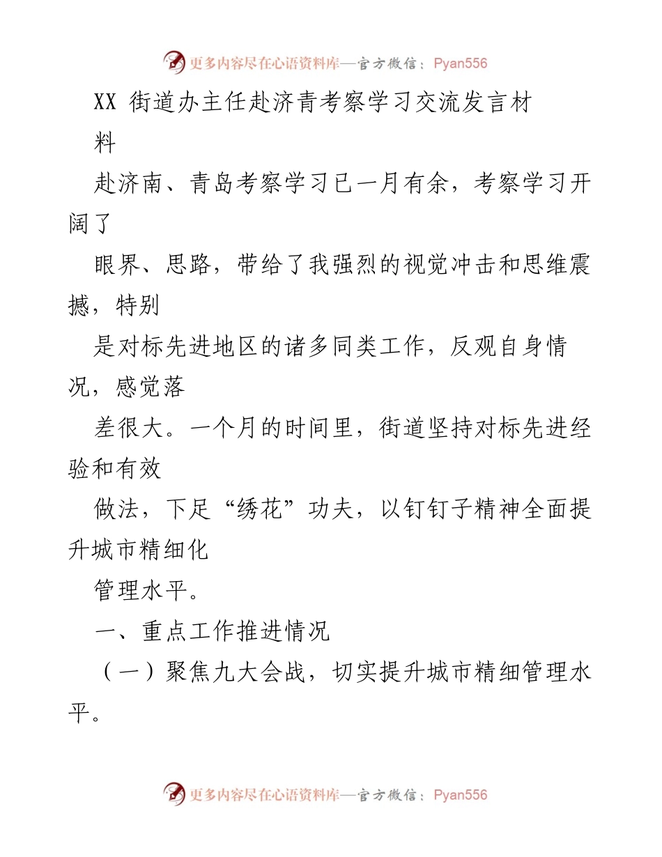 [发言] 考察学习交流 - 提升城市精细化管理水平的经验分享.docx_第1页