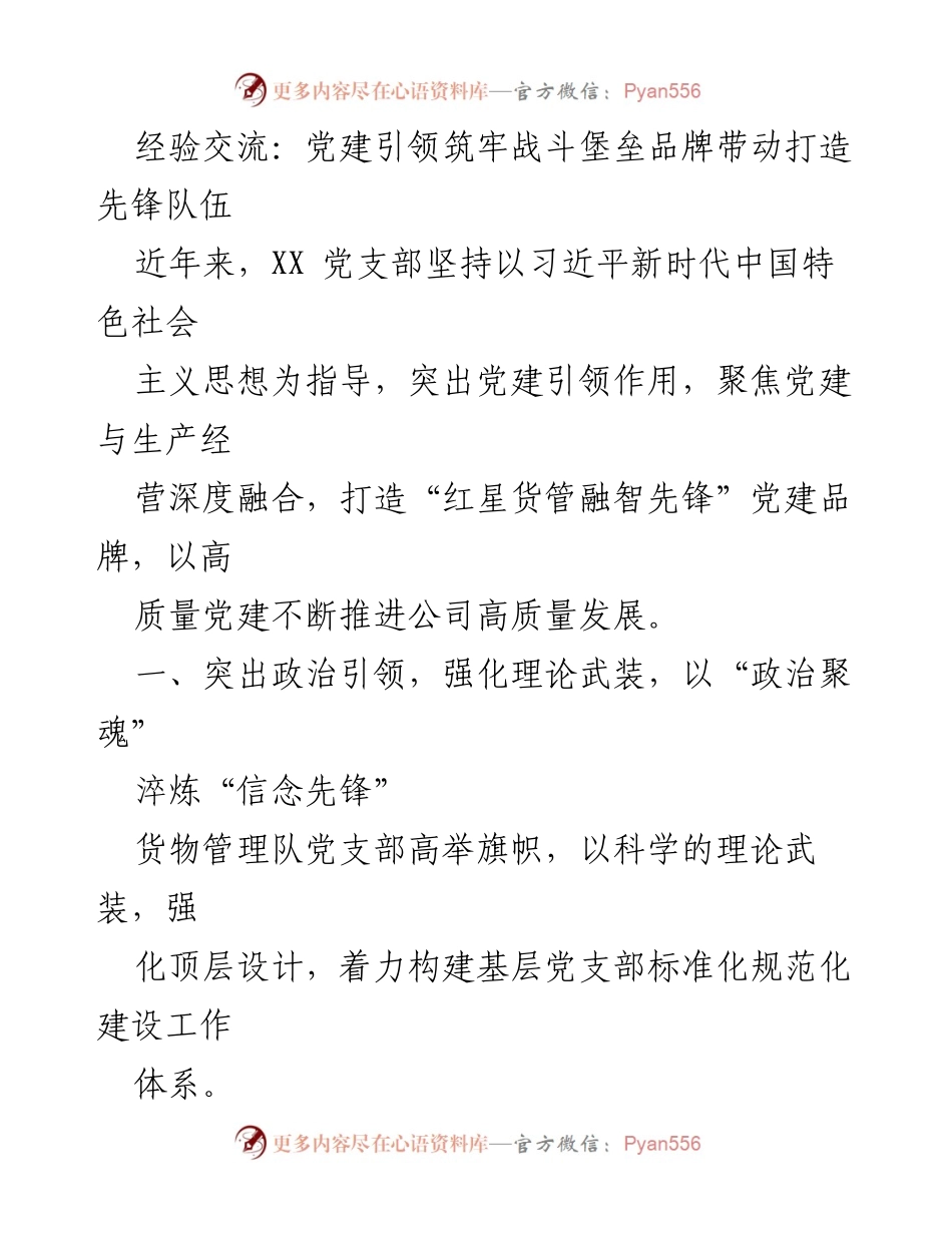 [发言] 经验交流会 - 党建引领打造先锋队伍的实践与成效.docx_第1页