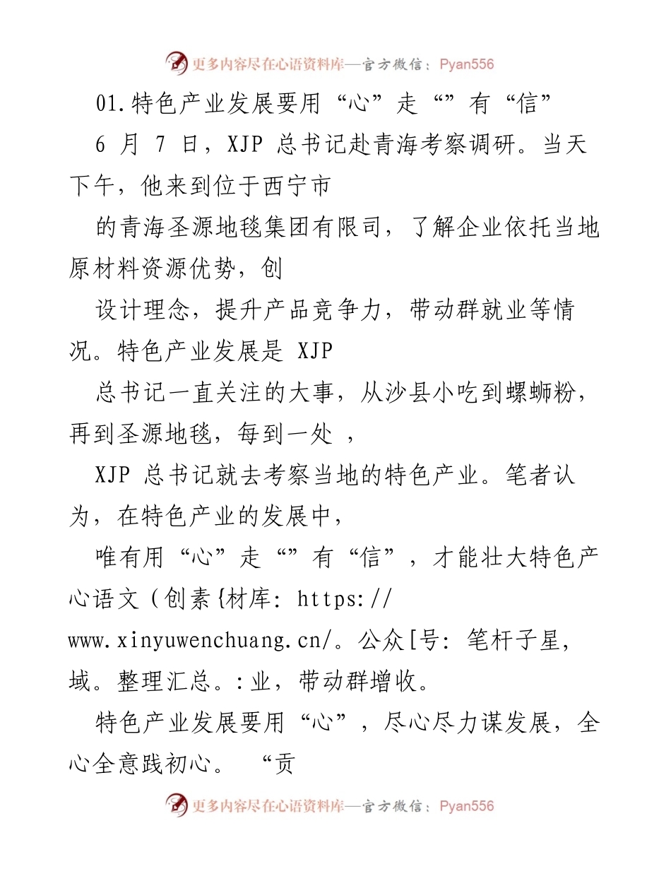 [发言] 考察调研 - 特色产业发展需用心与创新.docx_第1页