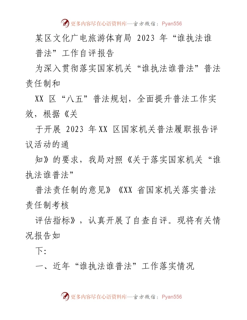 [发言] 自评报告 - 2023年“谁执法谁普法”工作自评报告总结.docx_第1页