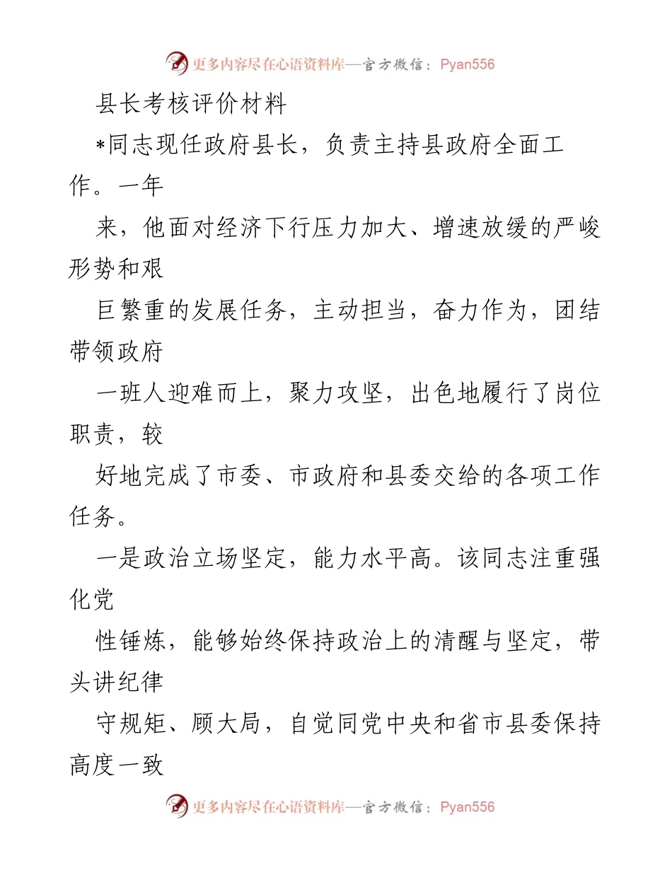 [发言] 考核评价 - 县长年度工作考核评价总结.docx_第1页