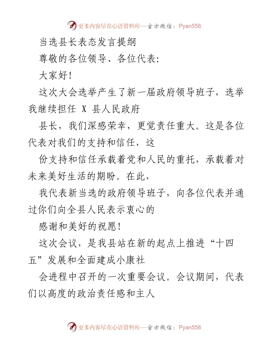 [发言] 选举大会 - 新任县长表态发言提纲.docx_第1页