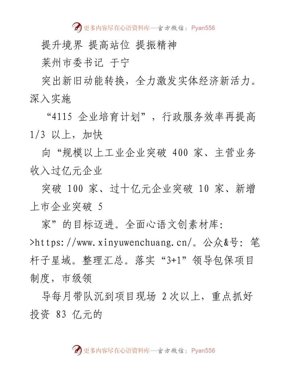 [发言] 莱州市委会议 - 提升境界 提高站位 提振精神：全力推动经济与文化发展新局面.docx_第1页