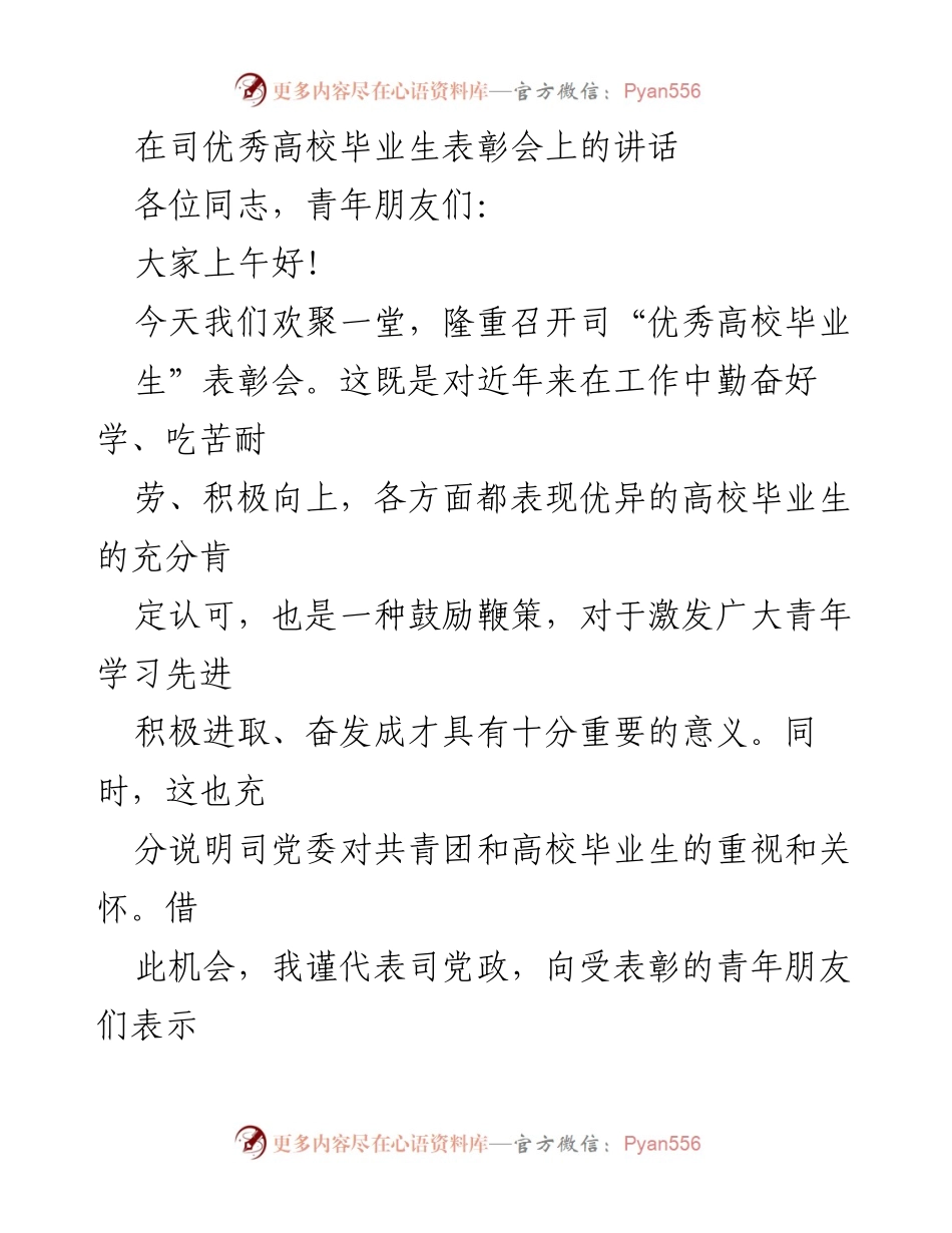 [发言] 表彰会 - 青年力量与企业发展的共鸣.docx_第1页