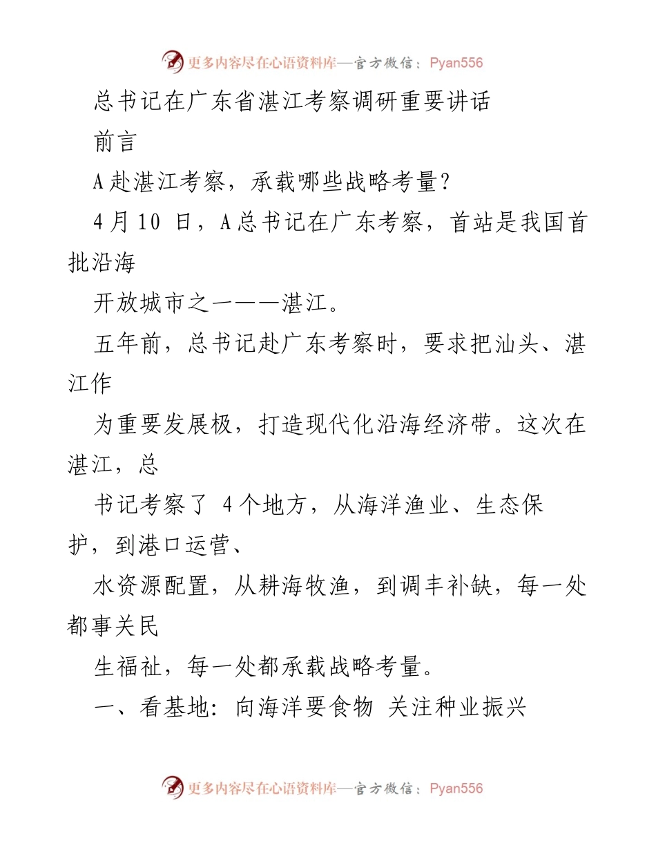 [发言] 考察调研 - 总书记在湛江考察调研的重要讲话及战略考量.docx_第1页
