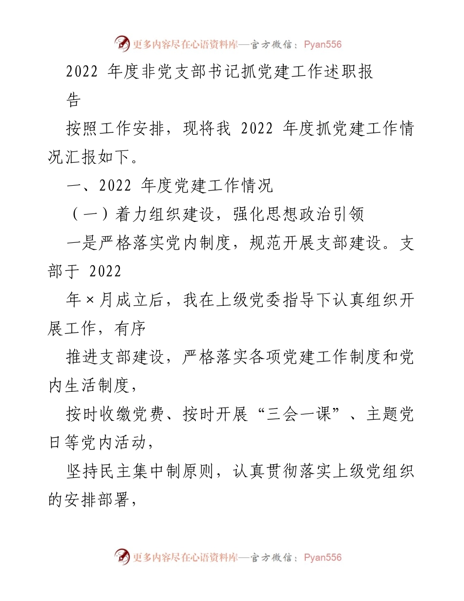 [发言] 述职会议 - 2022年度非党支部书记党建工作述职报告.docx_第1页