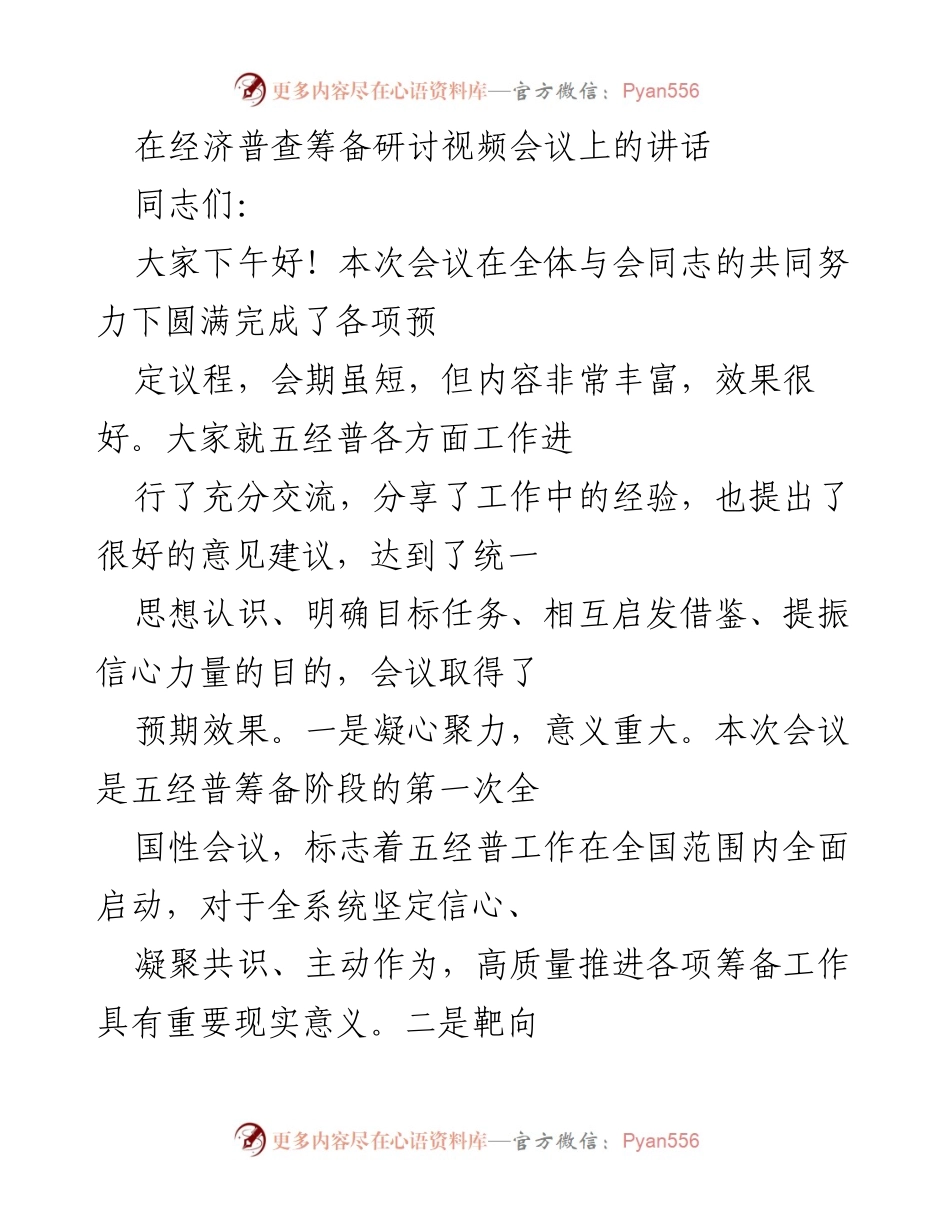 [发言] 经济普查筹备研讨视频会议 - 五经普启动的重要意义与目标任务.docx_第1页