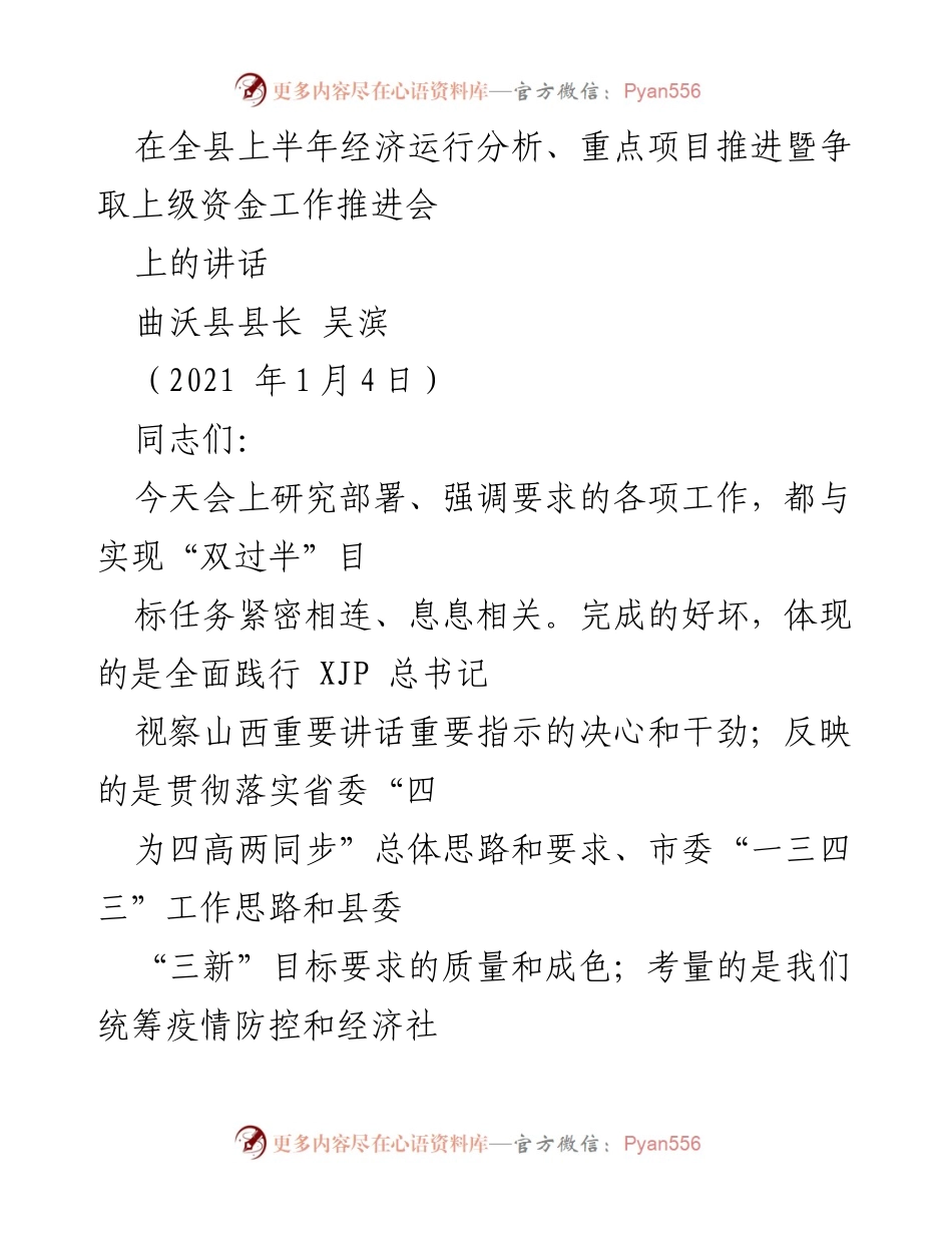 [发言] 经济工作推进会 - 确保“双过半”目标的落实与推进.docx_第1页
