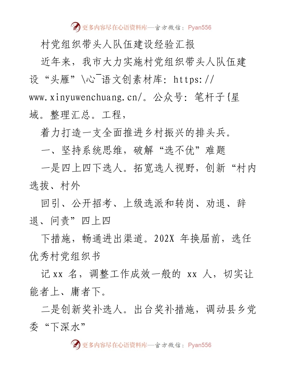 [发言] 经验汇报 - 村党组织带头人队伍建设的实践与成效.docx_第1页