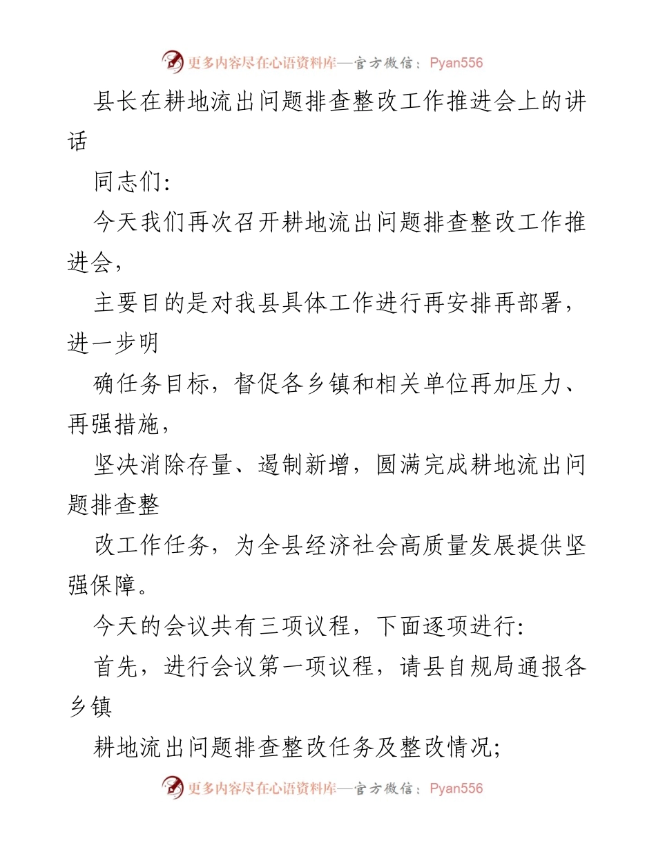 [发言] 耕地流出问题排查整改工作推进会 - 加强耕地流出问题整改，确保高质量发展.docx_第1页