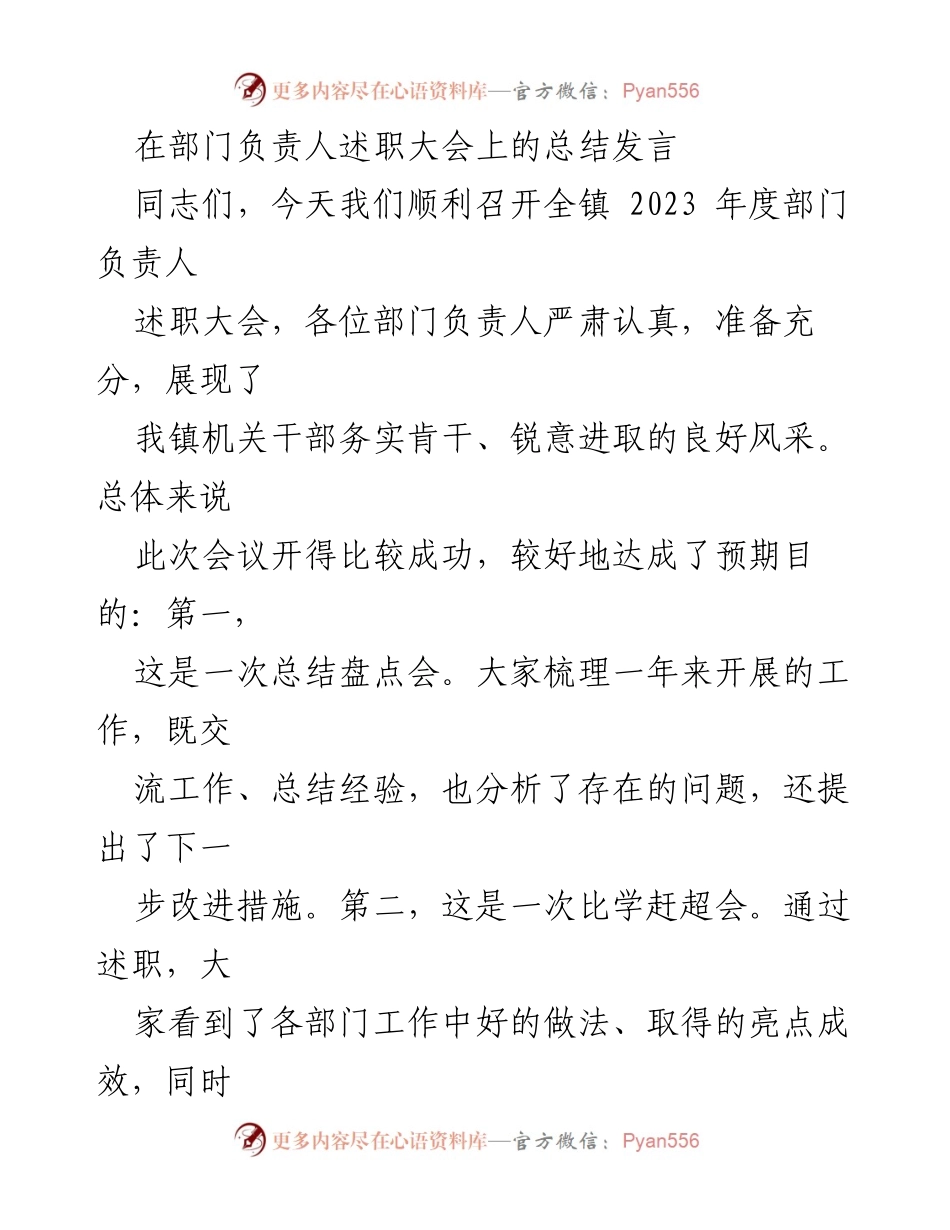 [发言] 述职大会 - 2023年度部门负责人述职总结发言_1.docx_第1页