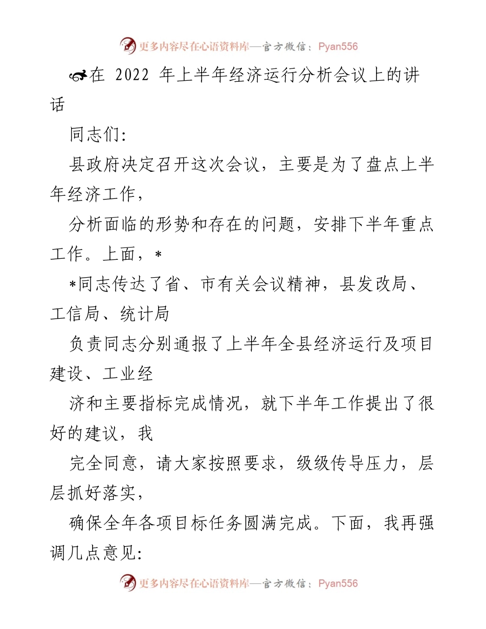 [发言] 经济运行分析会议 - 上半年经济工作总结与下半年工作安排.docx_第1页