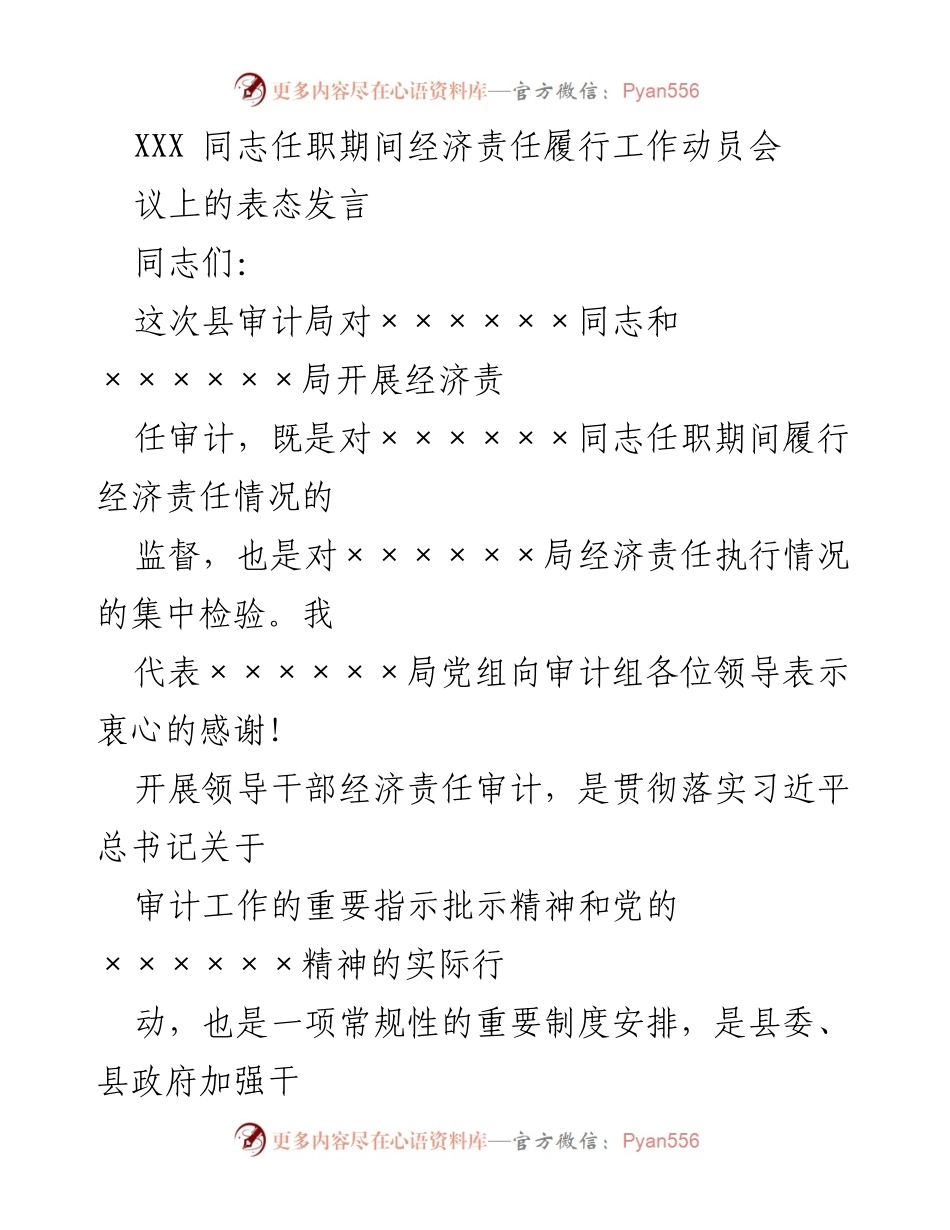 [发言] 经济责任履行工作动员会 - 加强审计监督，提升经济责任履行能力_1.docx_第1页