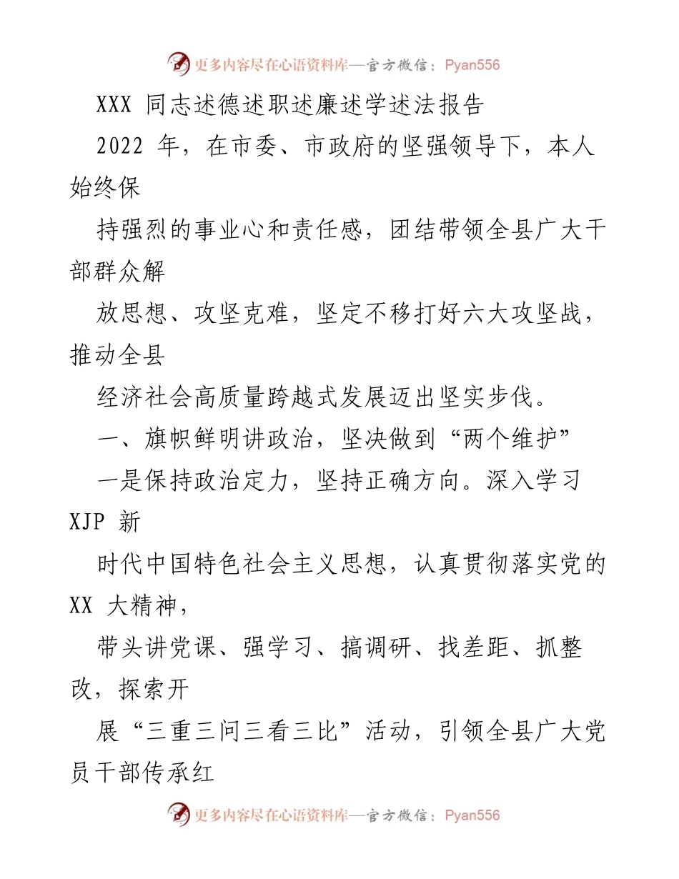 [发言] 述职报告 - 坚持政治引领，推动高质量发展.docx_第1页
