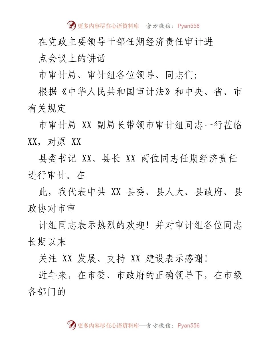 [发言] 经济责任审计进点会议 - 领导干部任期经济责任审计的重要性与成就总结.docx_第1页