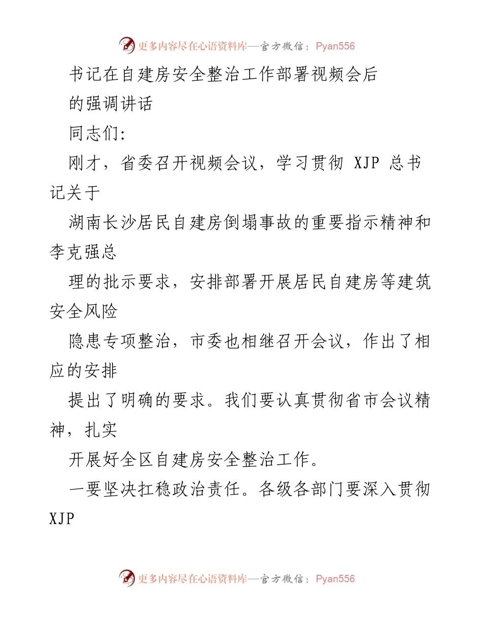 [发言] 视频会议 - 自建房安全整治工作部署与责任落实.docx_第1页