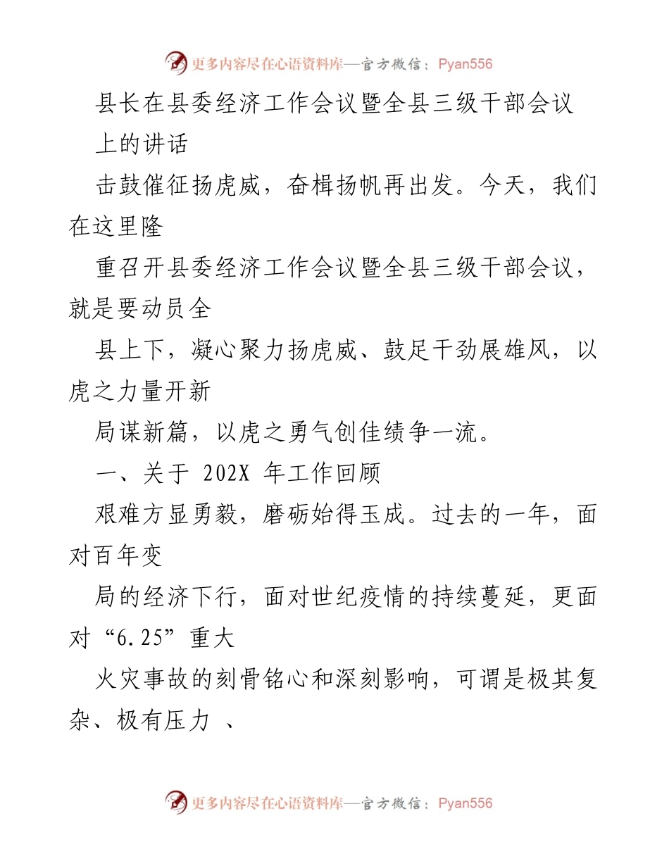 [发言] 经济工作会议 - 县长在经济工作会议上的讲话：凝心聚力，奋勇争先.docx_第1页