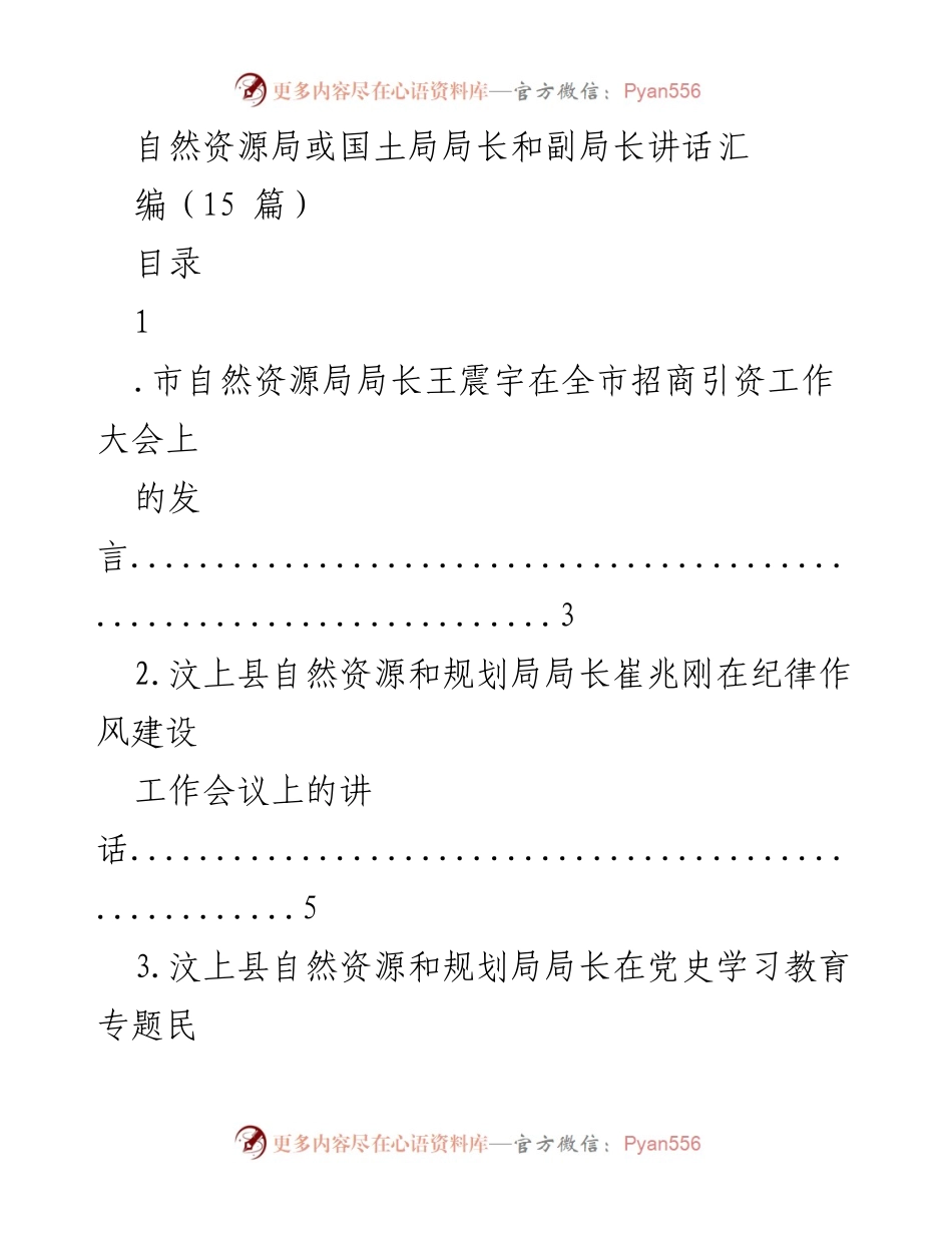 [发言] 自然资源局工作会议 - 自然资源局领导讲话汇编.docx_第1页