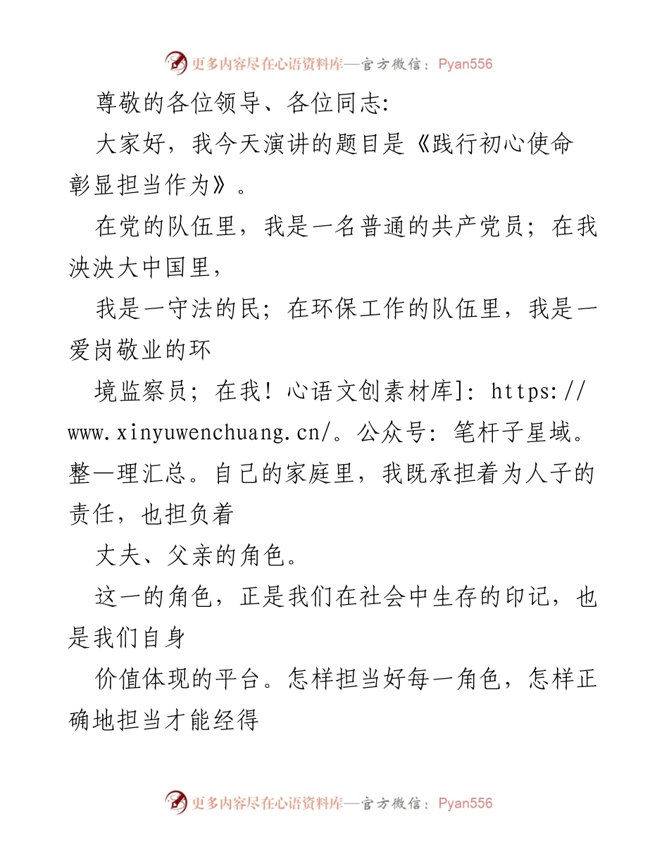 [发言] 践行初心使命 彰显担当作为.docx_第1页