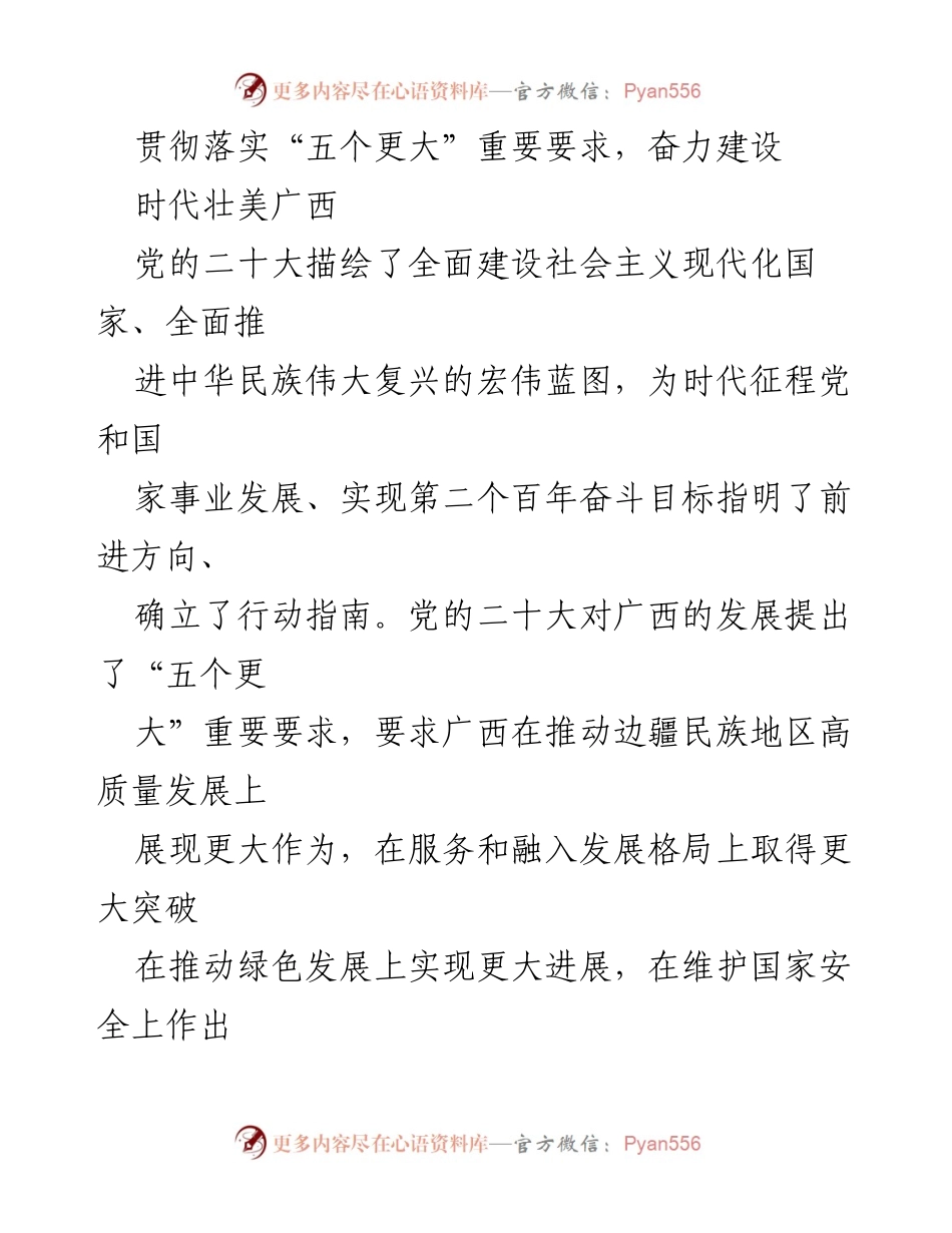 [发言] 贯彻落实党的二十大精神 - 奋力建设时代壮美广西，落实“五个更大”要求.docx_第1页