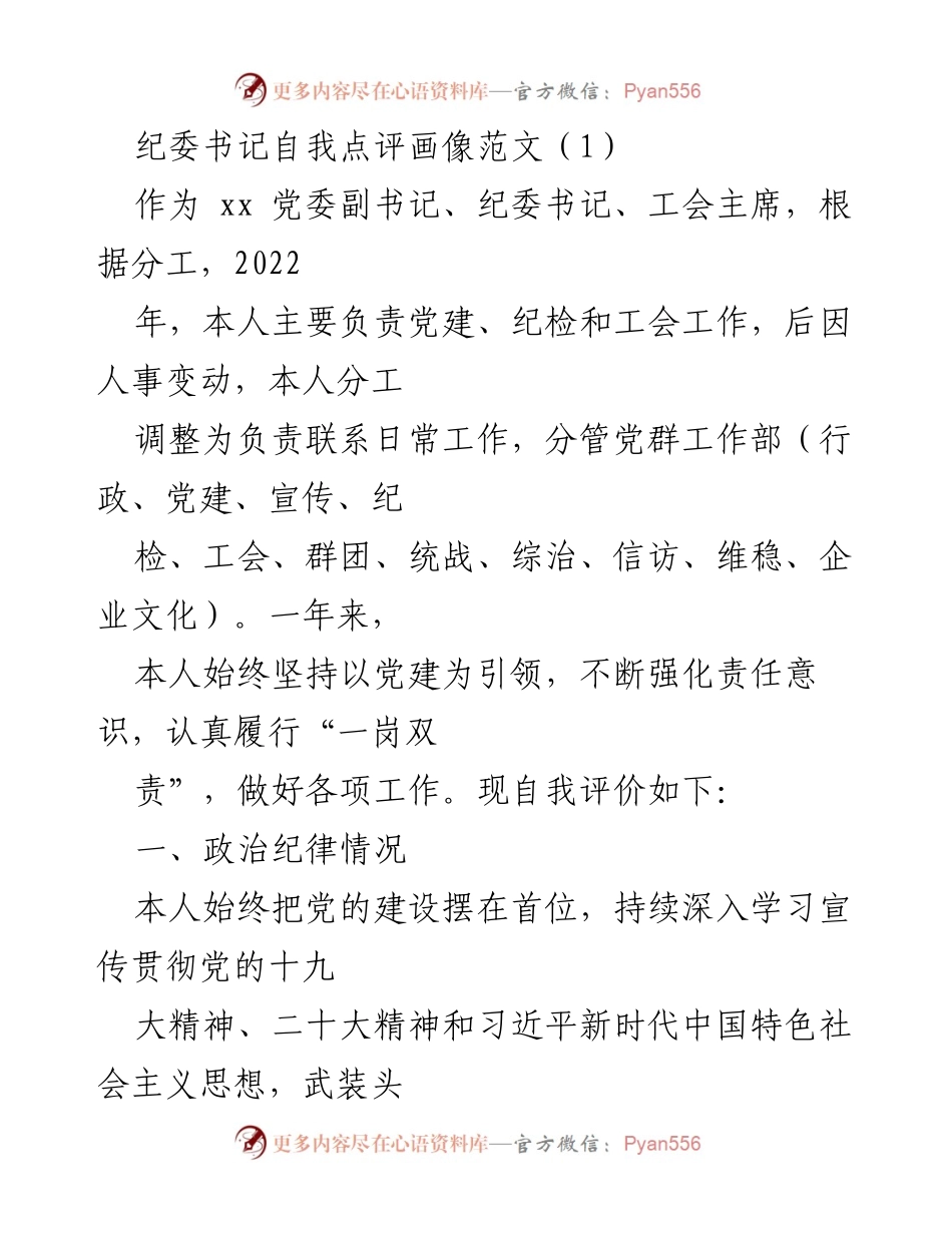 [发言] 自我评价 - 纪委书记年度工作自我点评与反思.docx_第1页