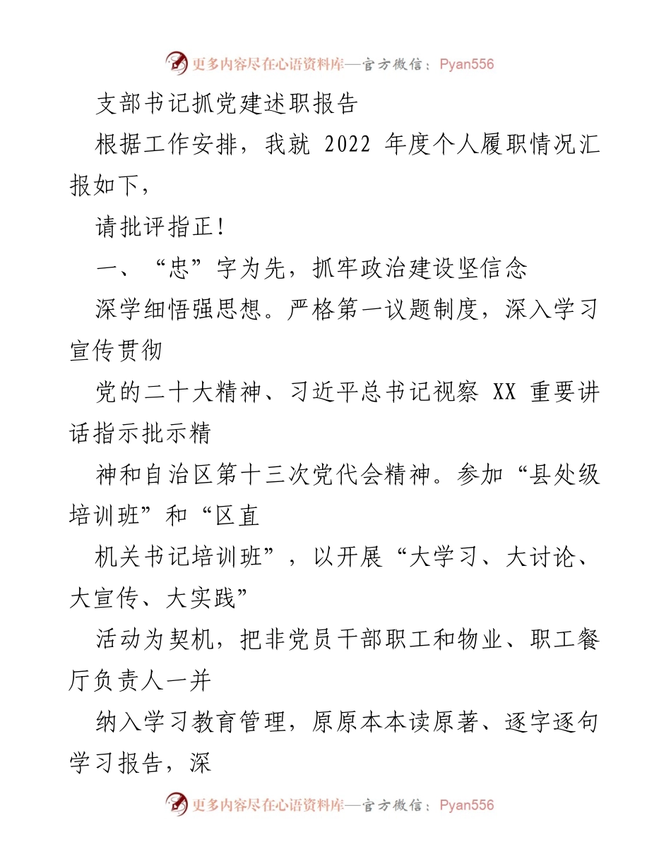 [发言] 述职会议 - 支部书记2022年度党建工作述职报告.docx_第1页