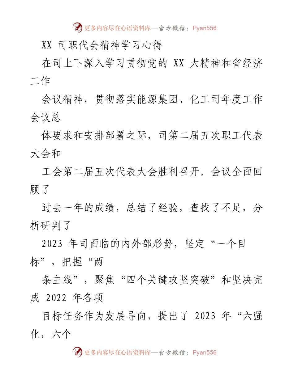 [发言] 职工代表大会 - 深入学习贯彻“双代会”精神，奋力开创化工企业新篇章.docx_第1页