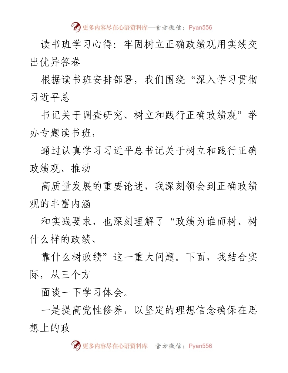 [发言] 读书班 - 牢固树立正确政绩观，推动高质量发展.docx_第1页